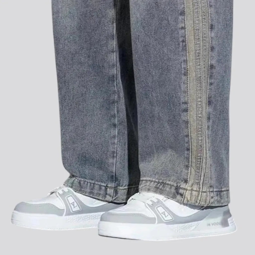 Baggy-leg padded mid-rise men's jeans