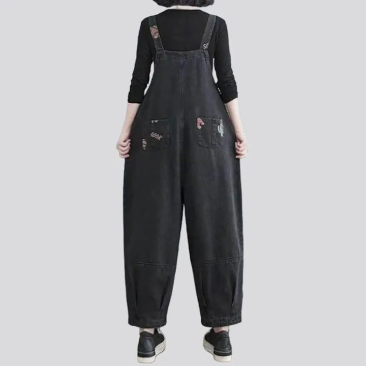 Printed-pockets y2k denim jumpsuit