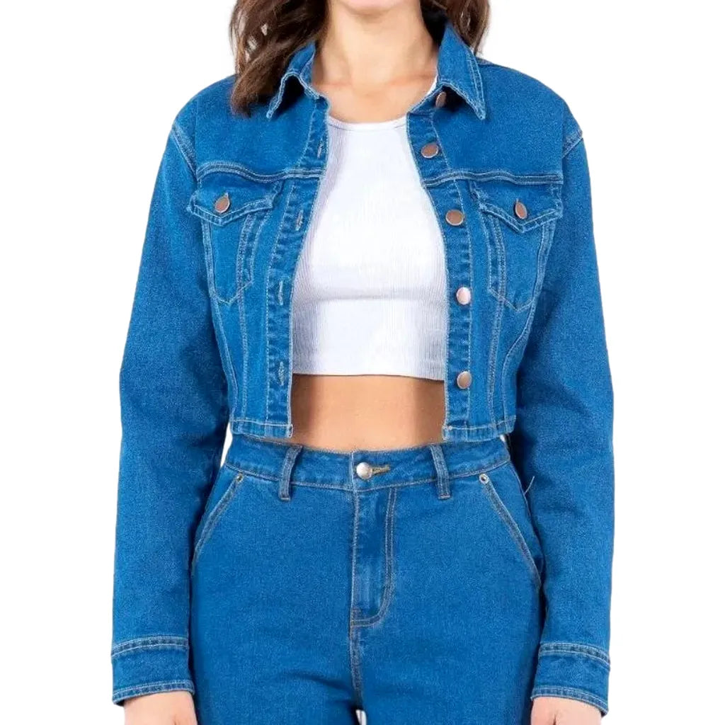 Chic Cutout Boho Women's Denim Jacket - Blue