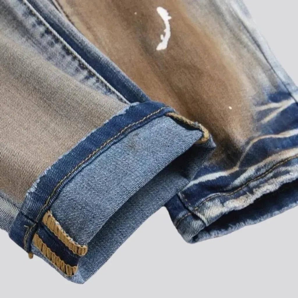 Painted brown-paint jeans
 for men
