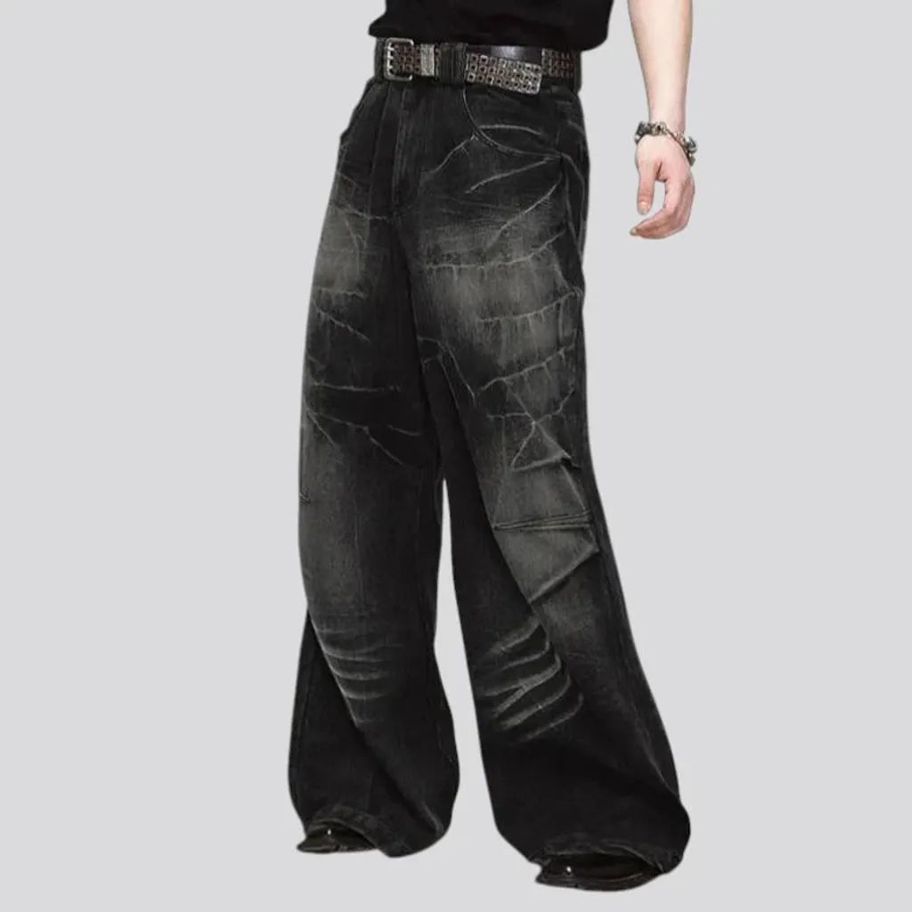 Bleached patchwork wide leg jeans for men