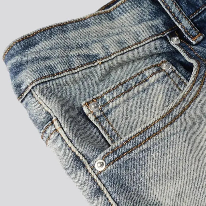 Crystal-patch men's vintage jeans