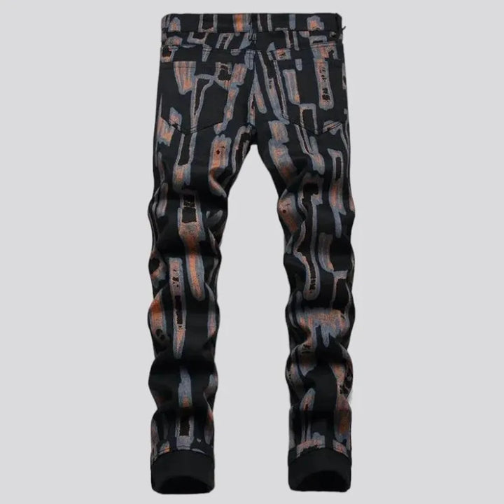 Mid-waist men's digital-print jeans