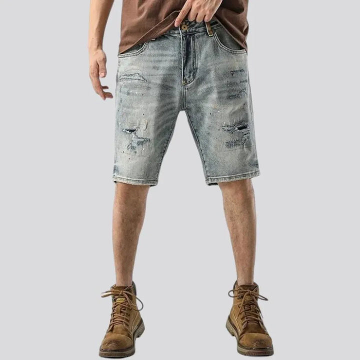 Distressed baggy men's jeans shorts