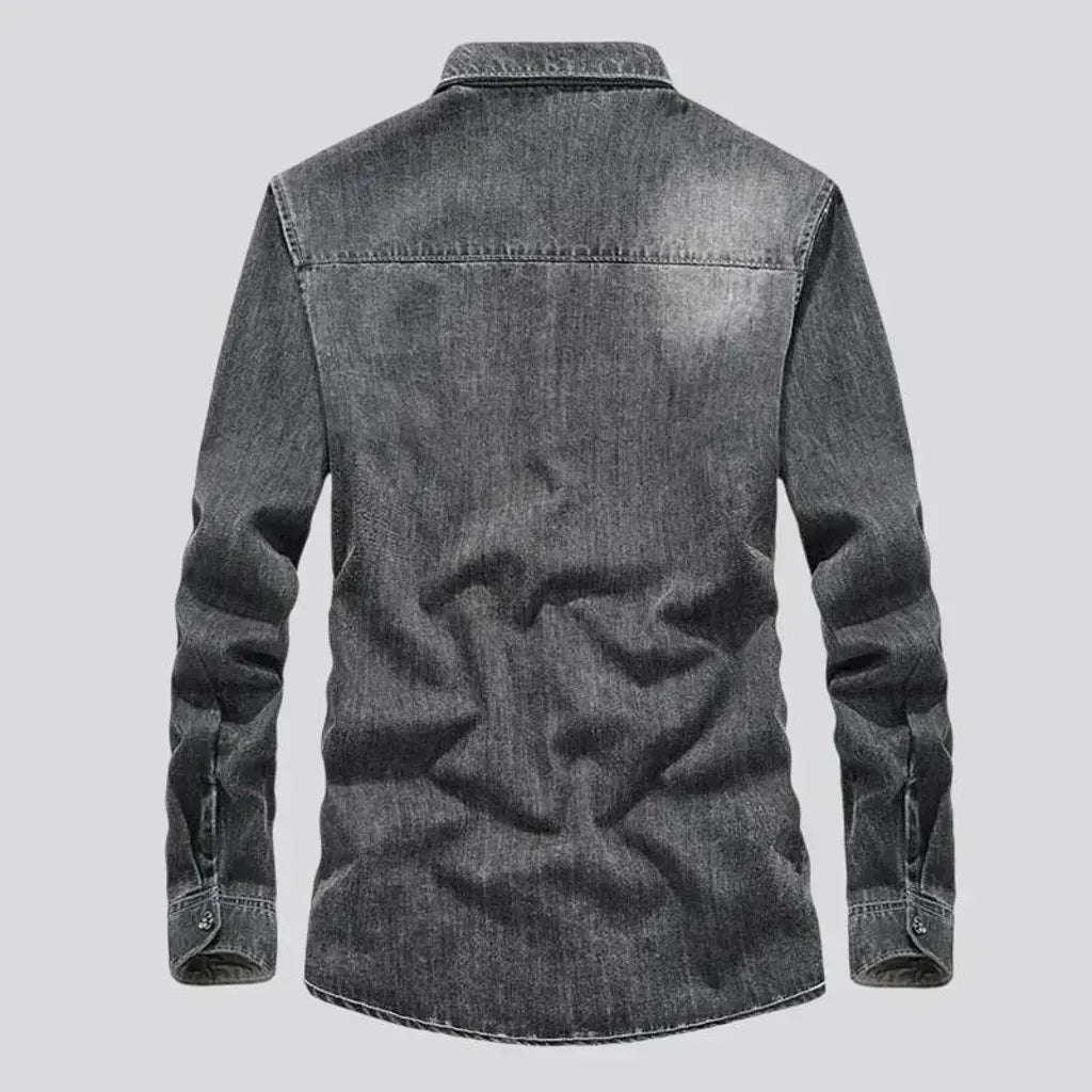 Casual abraded jacket slim-fit men's jeans shirt