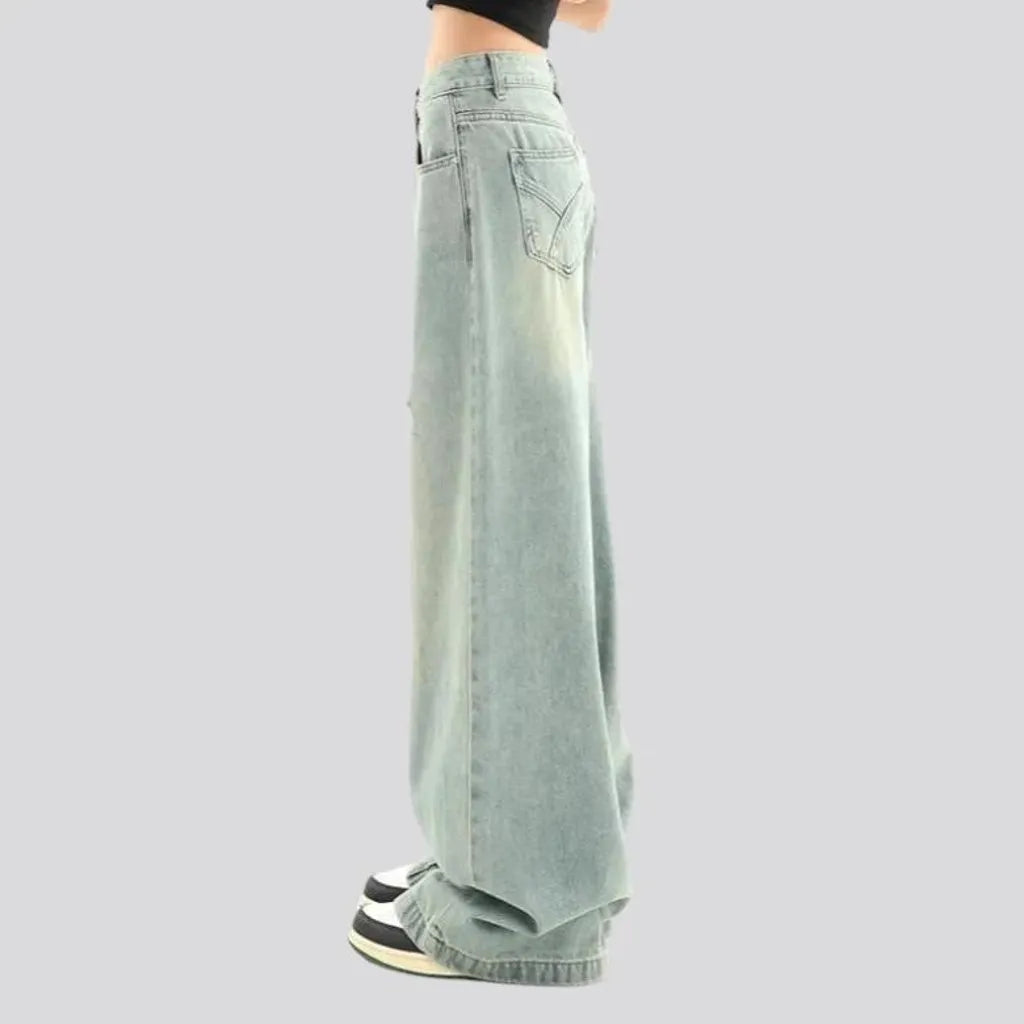 Mid-waist baggy jeans
 for ladies