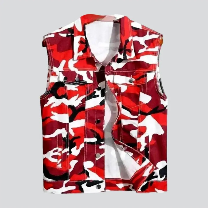 Army patterned denim vest for men