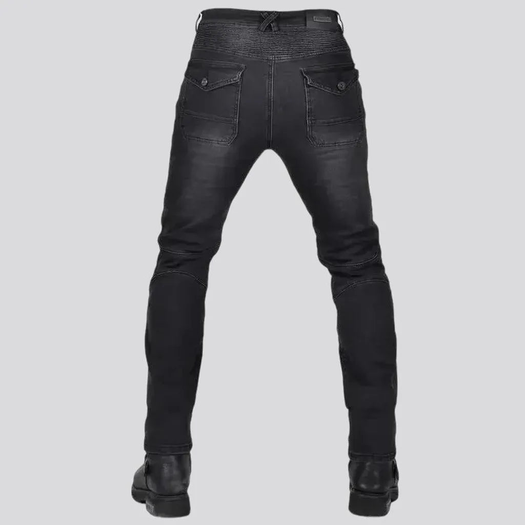 High rise biker motorcycle men's jeans