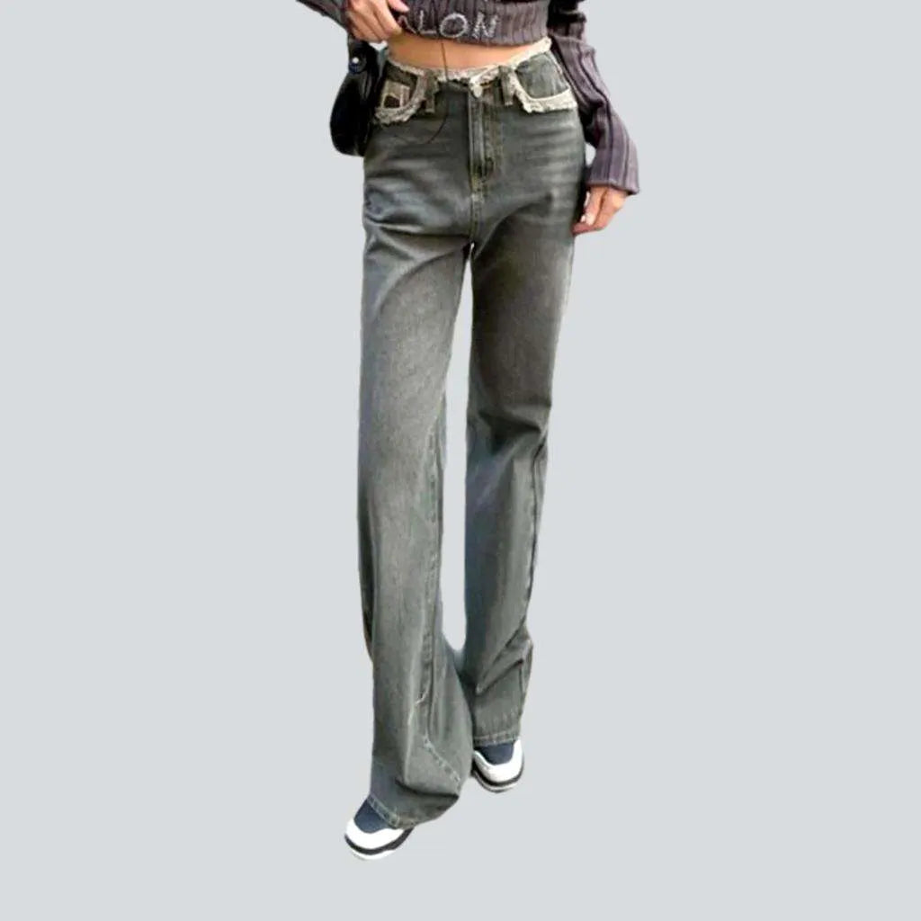 Raw waistband straight women's jeans