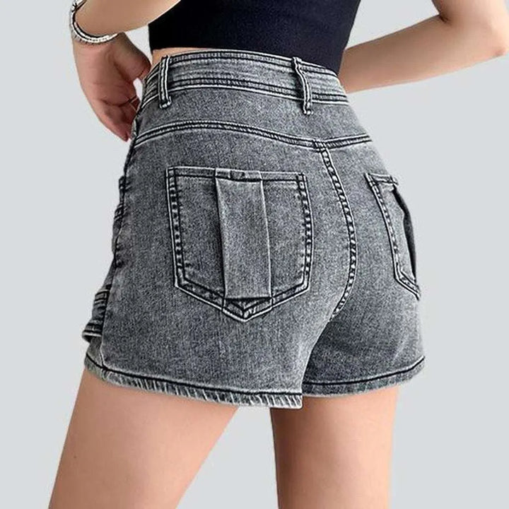 Asymmetric mini women's denim skort