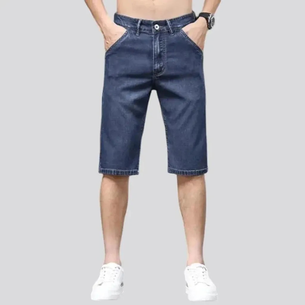 Knee-length mid-waist denim shorts for men