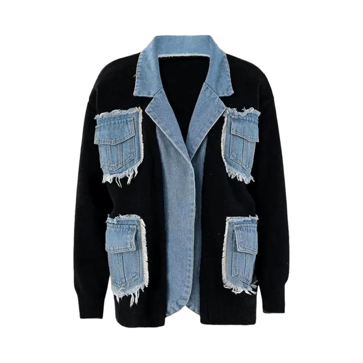 Oversized Women's Jean Cardigan - Black