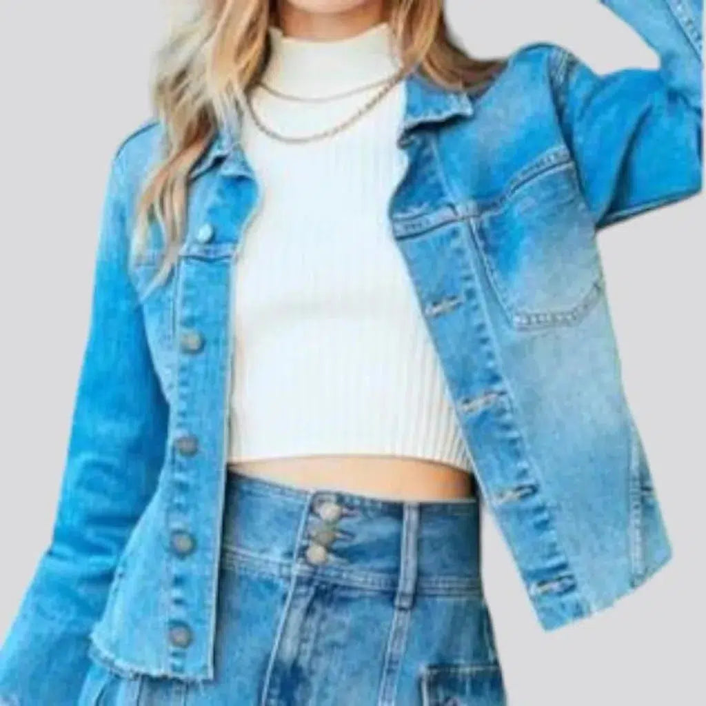 Sanded sky-blue women's jean jacket