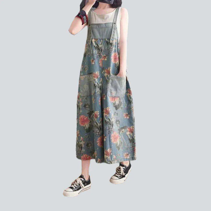 Wide leg painted denim dungaree for women