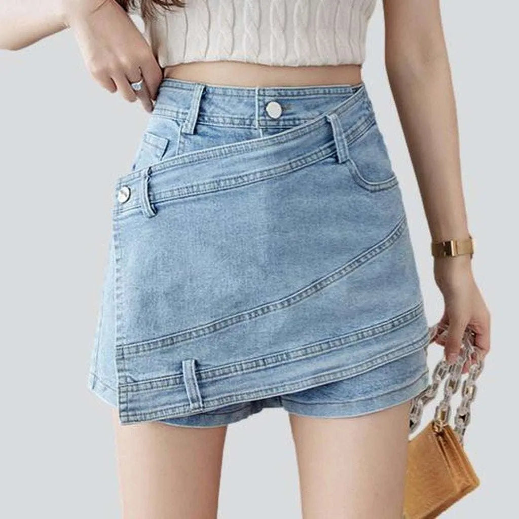 Asymmetric mini women's denim skort