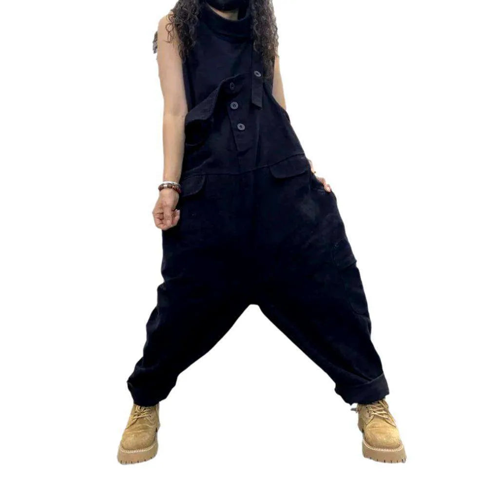 Dark Baggy Women's Jeans Overall - Black