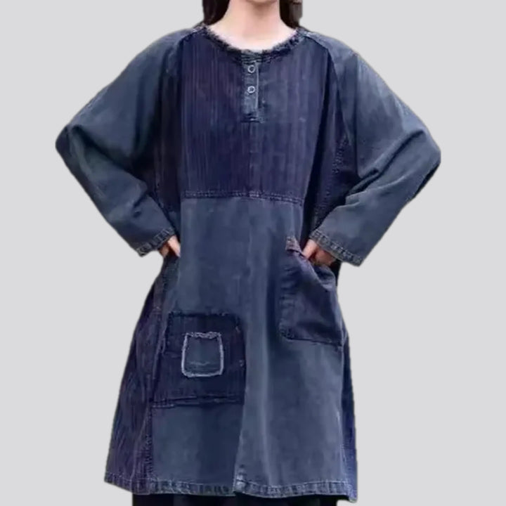 Dark Boho Patchwork Denim Dress | Jeans4you.shop