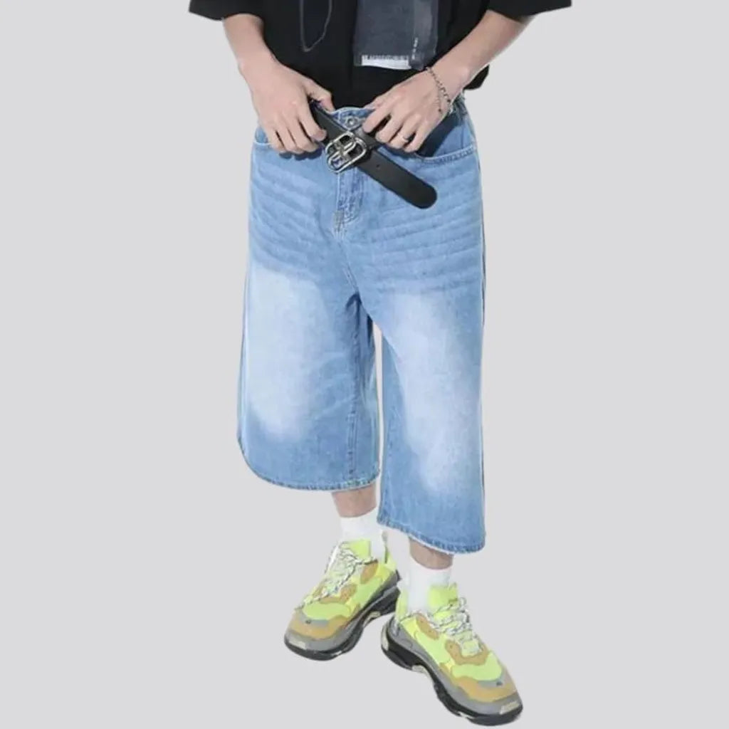 Sanded high-waist denim shorts
 for men