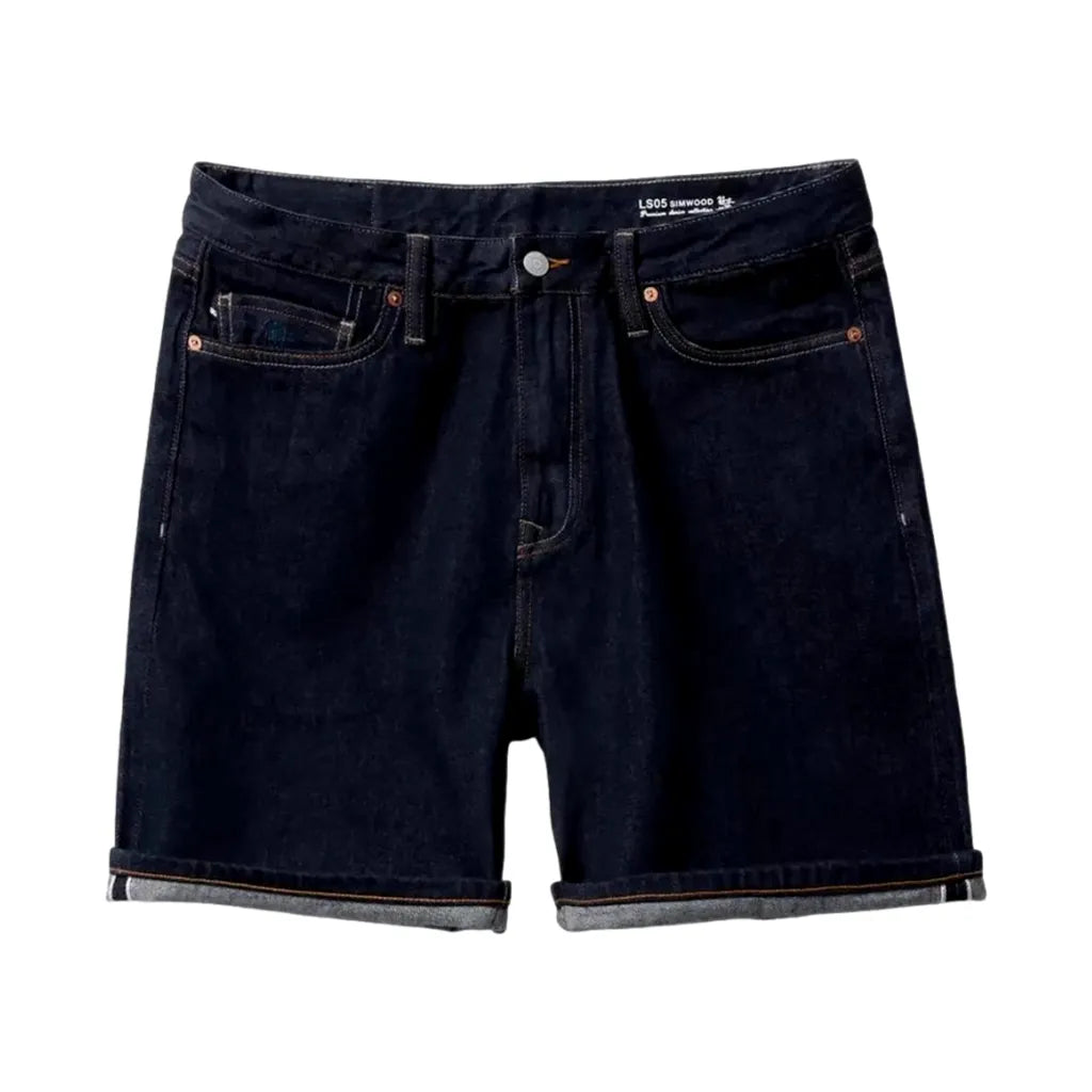 Casual Dark Wash Men's Denim Shorts - Dark Blue