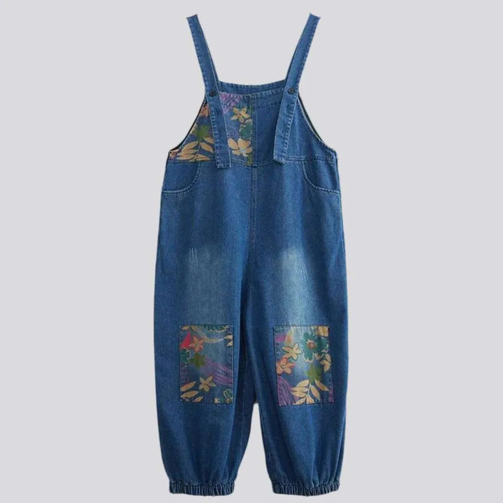 Floral denim dungaree for ladies