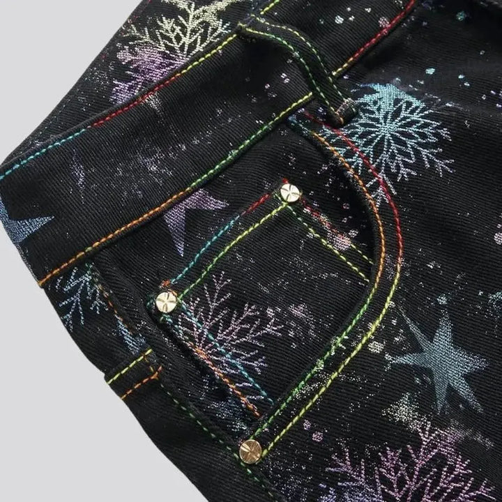 Painted color-stars-print jeans