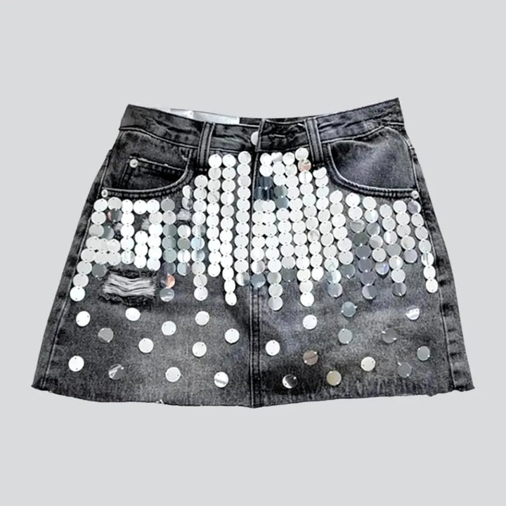 Raw-hem shiny women's denim skort