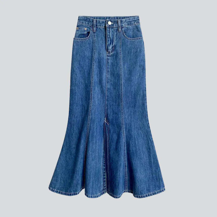 Contrast stitching peplum denim skirt