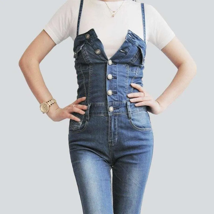 Trendy women's denim jumpsuit