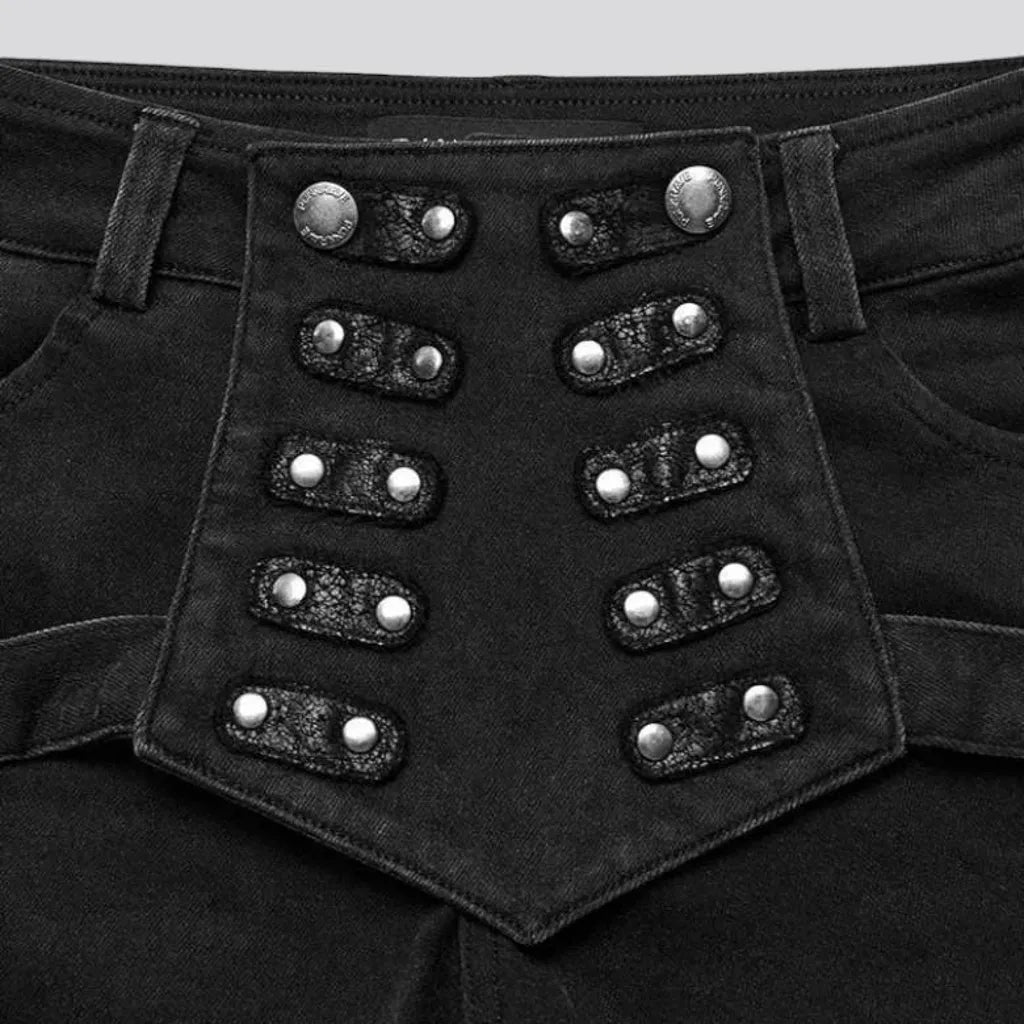 Black embellished jeans shorts for ladies