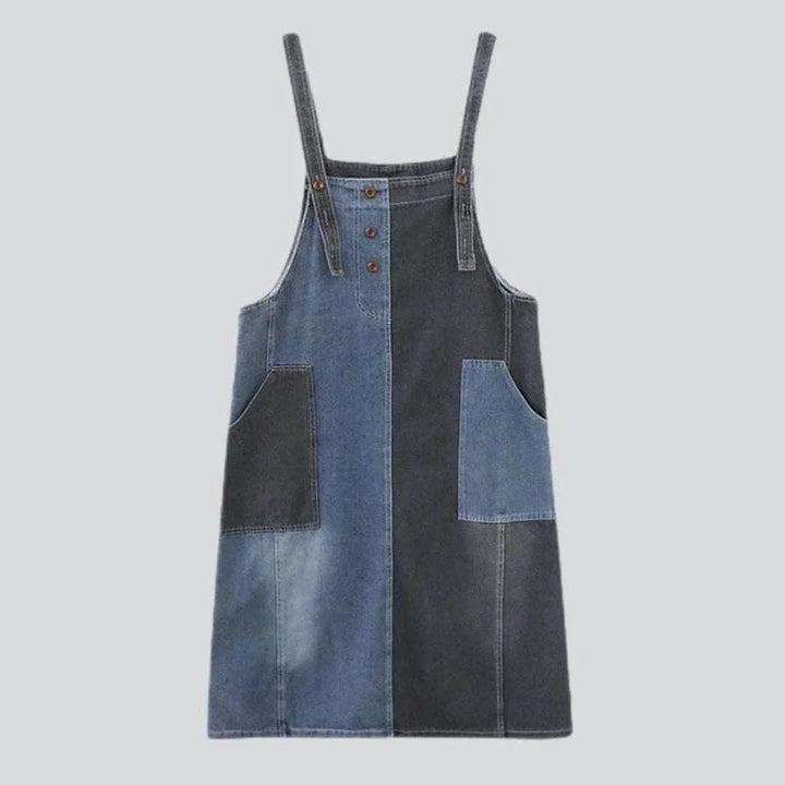 Two-color trendy denim dress