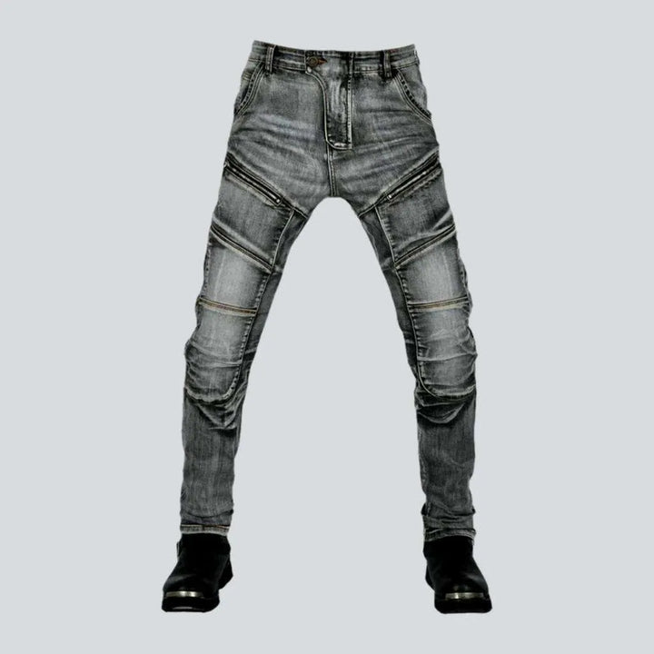 Slim stonewashed riding jeans
 for men