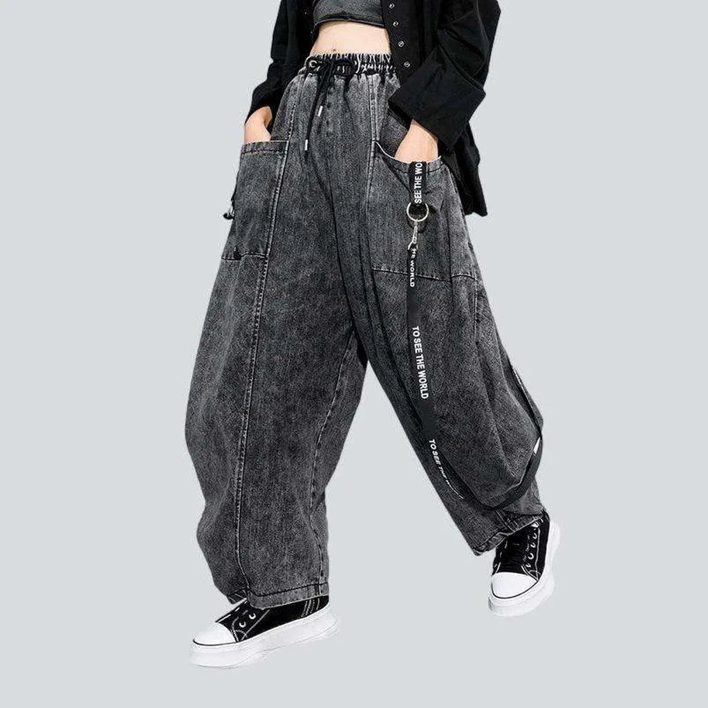 Grey baggy women's denim pants