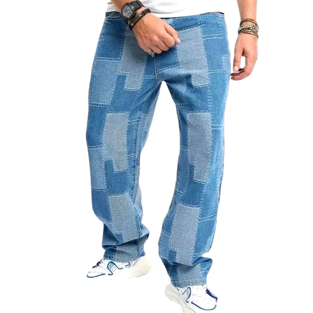 Boho Style Light Wash Men's Jeans - Blue