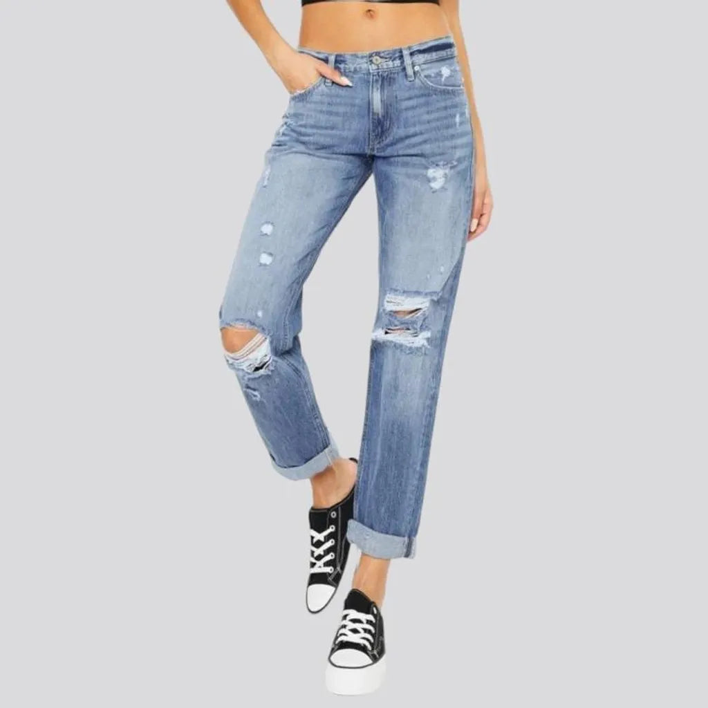 Mid-waist women's rolled-hem jeans