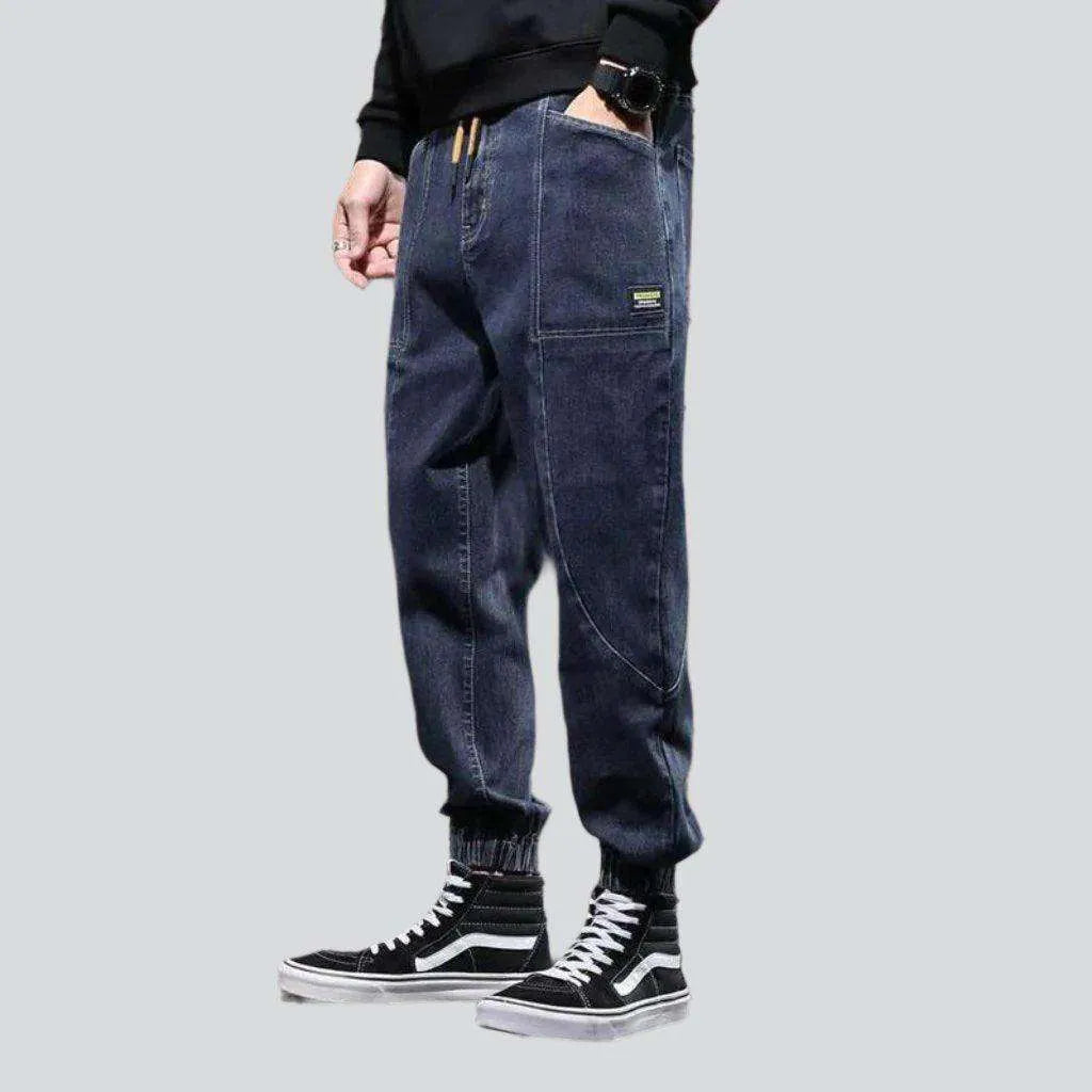 Streetwear dark men's denim joggers