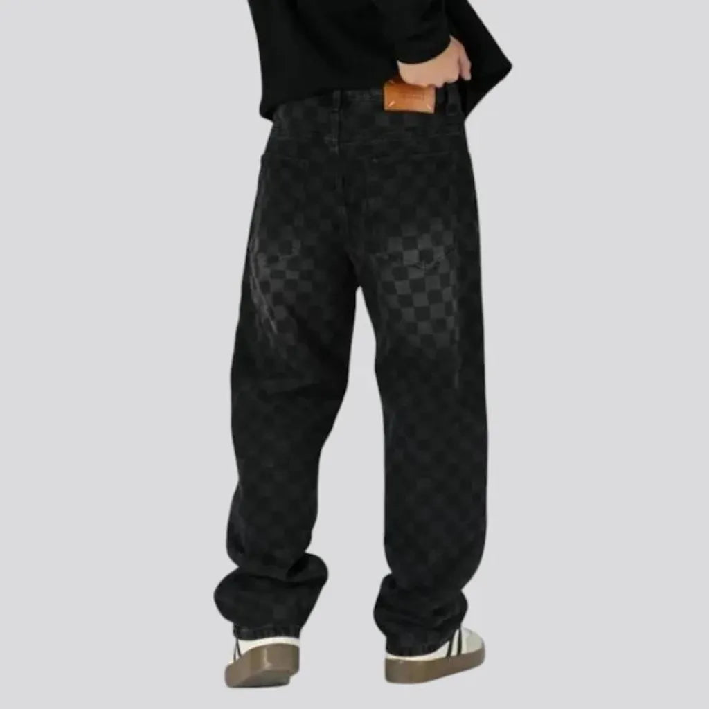 Boho fashion baggy checkerboard men's jeans