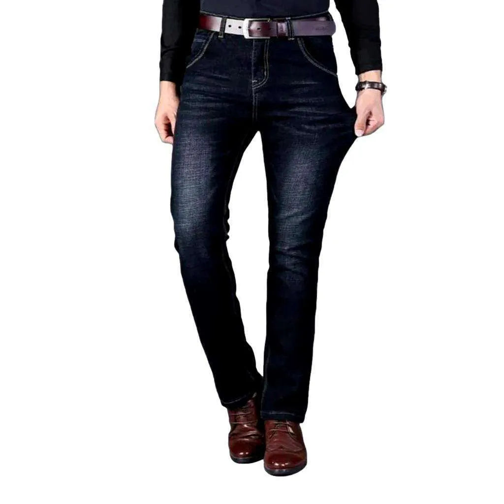 Diagonal pocket dark men's jeans