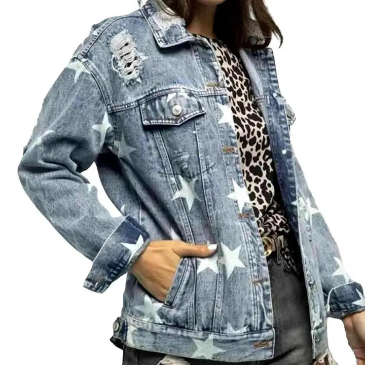 Distressed denim jacket
 for ladies