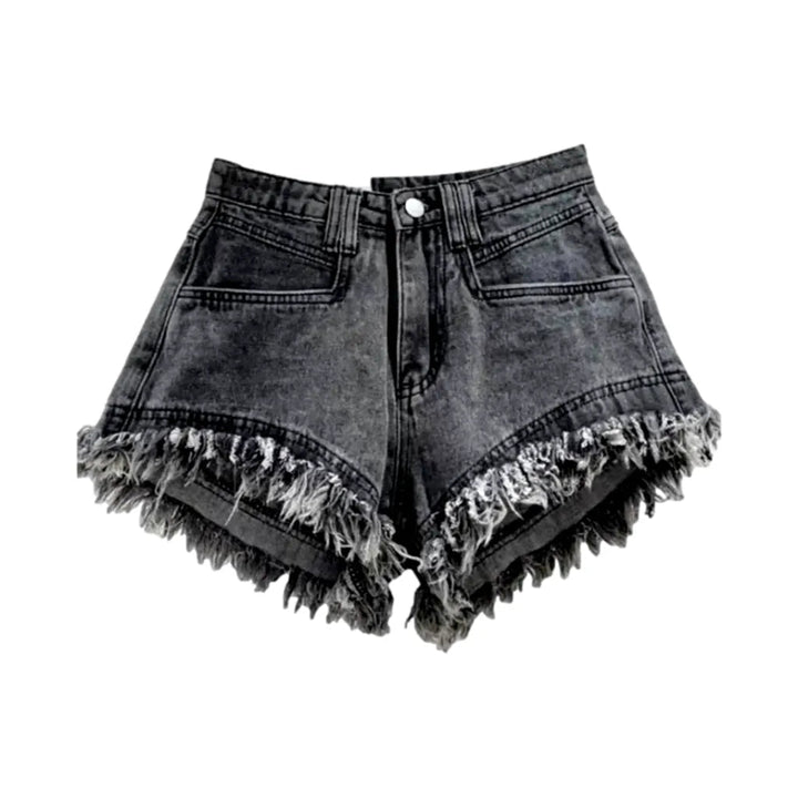 Distressed-hem jeans shorts for women