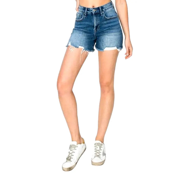 Distressed high-waist denim shorts for ladies