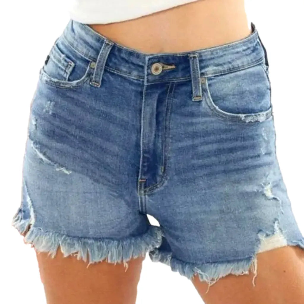 Distressed light-wash women's jeans shorts