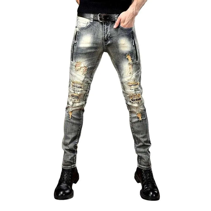 Distressed stylish men's biker jeans