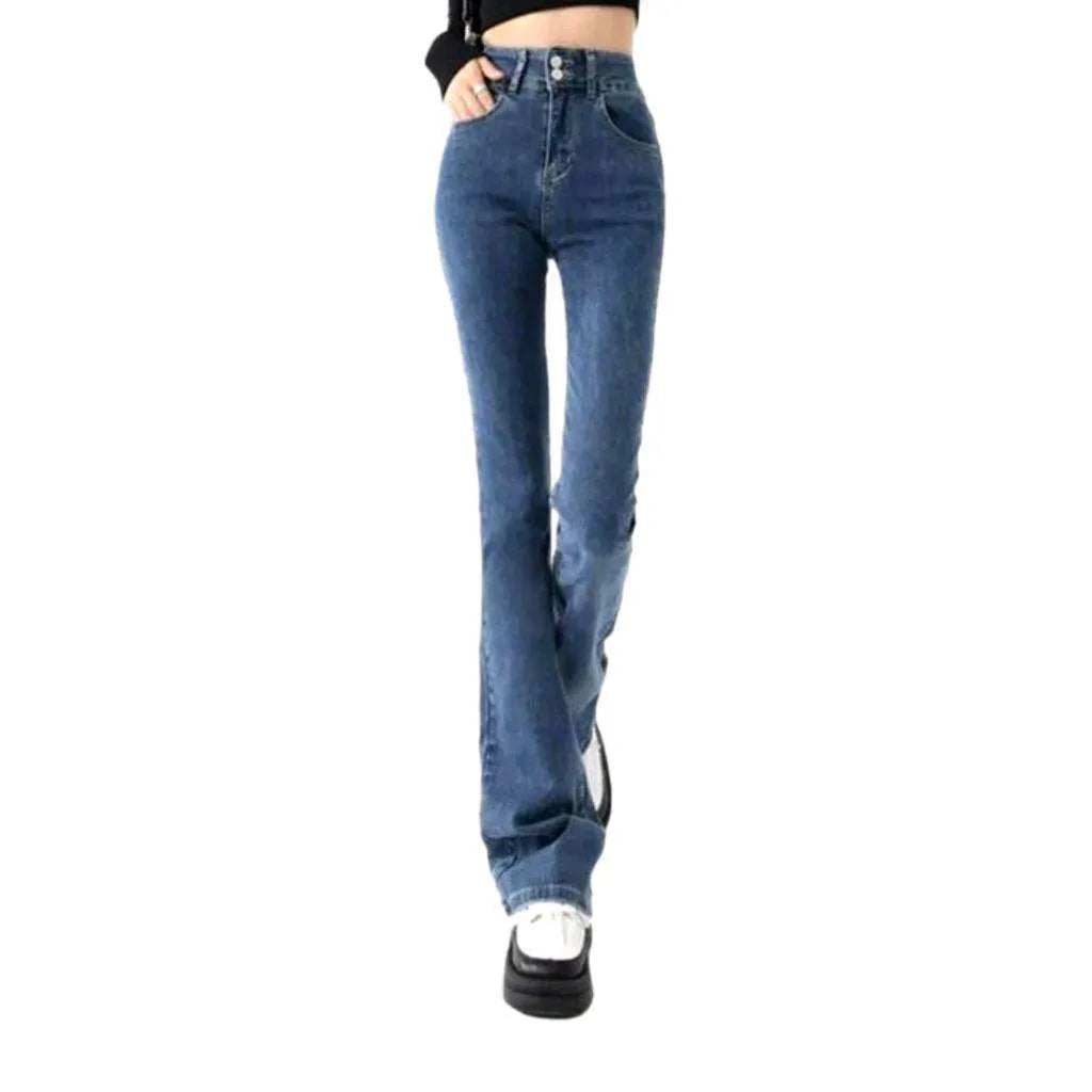 Double waistline stonewashed jeans