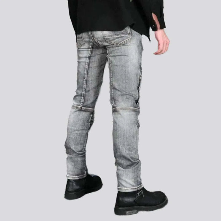 Slim stonewashed riding jeans
 for men