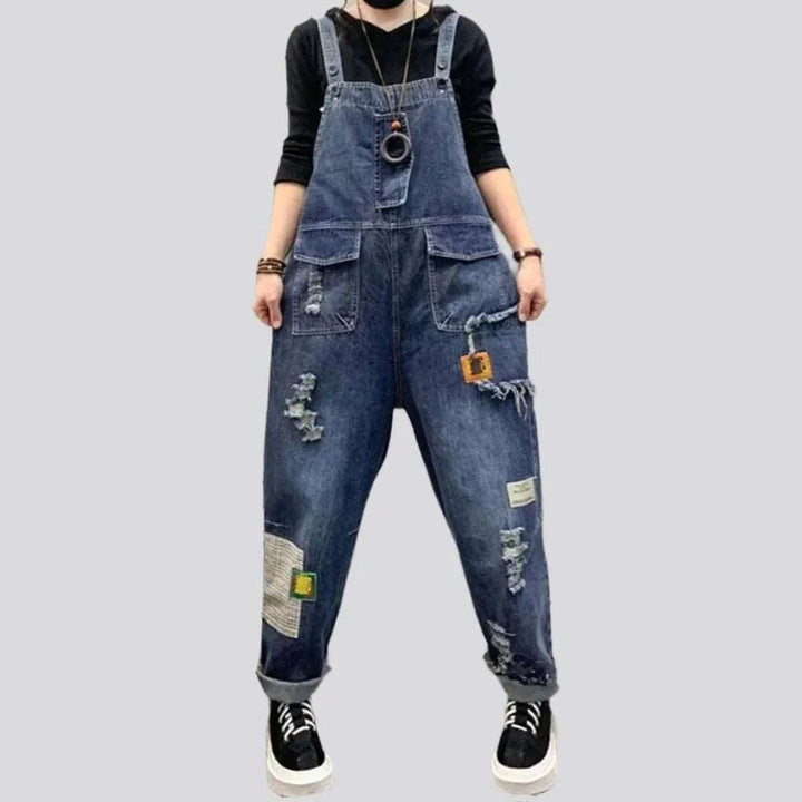 Embroidered women's jeans dungaree