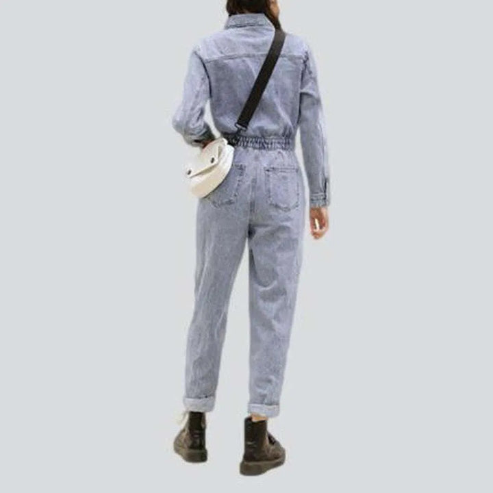 Stylish bleached women's jean jumpsuit