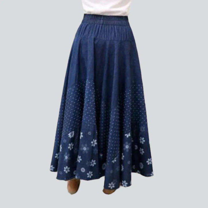 Boho chic long denim skirt