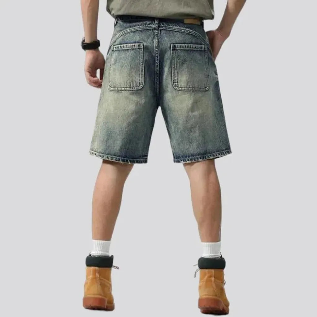 Whiskered distressed jeans shorts for men