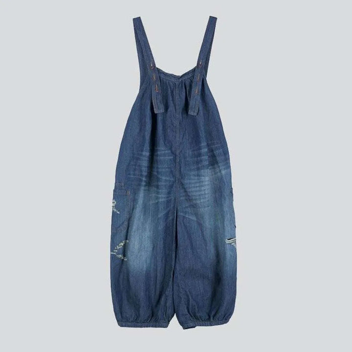 Baggy medium wash jeans dungaree for ladies