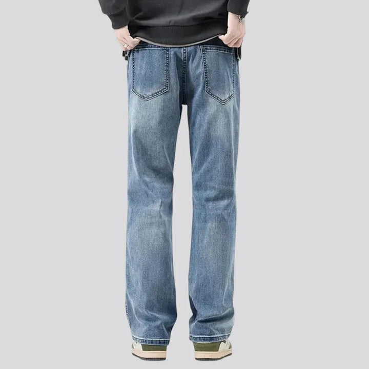 Whiskered straight-cut stylish men's jeans